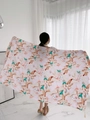 Ethnic summer sun protection beach shawl with pink and green floral patterns in beige - Chocolate-Beige Pink Green Floral / 180cm / Chocolate