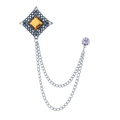 Silver vintage square brooch with amber stone, hollow patterns and chain tassels - Yellow Gem (Antique Silver Base)