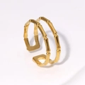 Minimalist golden bamboo style stainless steel open ring with adjustable layered design - Adjustable / Gold