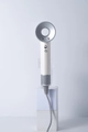 Sleek white and silver bladeless hair dryer with ionic technology on display stand - US Plug 110V-1.8m-Single Nozzle / White Ceramic & Silver