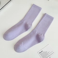 Light purple ribbed cotton mid-calf socks with elastic cuffs and a minimalist design - One Size / Light Purple
