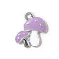 Cartoon dual mushroom charm in light purple enamel with silver metal ring and white base - Purple Silver Plated