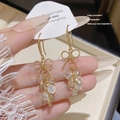 Elegant gold bow earrings with crystal tassel and 925 silver needle for women - E0393 Ear Hook (Bow Zircon Tassel Gold)