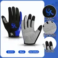 Blue cycling gloves with shock-absorbing palms and three-finger touchscreen tips - M / Blue