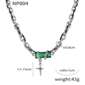Punk titanium steel necklace with green crystal pendant and silver cross detail - Necklace (NP004) / Silver With Green Zircon