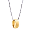 Titanium steel couple necklace with gold frosted ring pendant on silver pearl chain - Chain Length 60cm / Gold (Silver Chain)