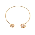 Elegant gold-tone square open bangle featuring geometric cubes and zircon stones - Hollow Cube (6819) / Gold