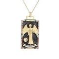 Gold Tarot Temperance pendant necklace with colorful zircons and black enamel inlay - Black - Temperance