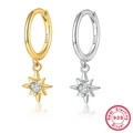 S925 sterling silver star stud earrings in gold and silver finish with zircon stones - Asymmetric Star and Moon / Gold