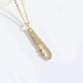 Golden safety pin necklace with pavé crystals and red and blue evil eye charms - Red Blue Small Eyes