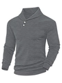 Men's dark grey shawl collar sweatshirt featuring two buttons and waffle knit texture - Light Gray