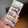 Lot de cinq barrettes à thème marin avec étoile de mer violette, coquillages et perles - Style A / Lot de 5 pièces / Violet