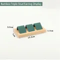 Bamboo earring display stand with three dark green velvet slots for jewelry display - 3 Slots - Dark Green