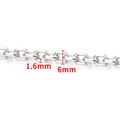 Makroansicht von 1,6 mm x 6 mm Edelstahl-Gliederkette mit präzisen Maßangaben - 1.6x6mm
