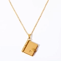 Golden titanium steel book pendant necklace with heart-shaped clasp and openable cover - Gold (Blank Book Style)