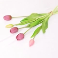 Bouquet of 5 artificial tulips in purple, pink and yellow-green with raffia tie - 5 Stems Bundle / Light Purple