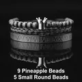 3-piece men's punk jewelry set with crown charm bead bracelet and Roman numeral cuff - Black 9 Pineapple Beads