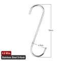 Polished 16cm stainless steel S-hook with 4.0mm wire diameter and 4.5cm wide opening - 16cm x 4.5cm / 4.0mm / Silver (Bulk)