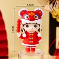 Chinese style girl doll with lion dance hat and candy hawthorn, 7.5cm resin ornament - PVC Girl in Tiger Hat