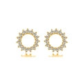 Front view of gold hoop earrings with micro-pave white cubic zirconia on white background - Gold Cluster Circle