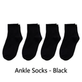 Set of 4 pairs of black mid-cut cotton crew socks with elastic ribbed cuffs - One Size(35-44) / Single Elastic Mid-calf Socks-Black