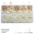 Detail of 770pcs DIY jewelry kit with gold spacer beads and white ABS pearls in a storage box - Beige with 2 Rolls Crystal Wire