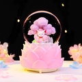 Pink nine-tailed fox crystal ball music box with luminous lotus base decoration - 0326 Pink Base / Medium 80# LED Light+Music