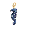 Golden seahorse charm pendant with deep blue enamel inlay for summer beach jewelry - Blue Seahorse