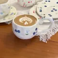 Hand-painted ceramic coffee cup with blueberry patterns and twisted handle set - Korean Floral Blueberry Single Mug / Single Cup