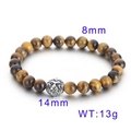 Tiger eye beaded bracelet with silver lion head and 8mm stones in minimalist style - 8mm Tiger Eye (KB70574-BD)