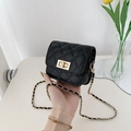 Mini black quilted crossbody bag with gold chain strap and metal twist lock detail - Small (Lipstick bag) / Black