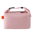 Insulated pink lunch bag with roll-top buckle closure and orange handle for picnics - Pink