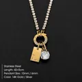 Collana in acciaio inossidabile placcata oro 14K con strass e ciondolo con lettera L DIY - Taglia L