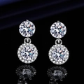 Sparkling S925 silver stud earrings featuring round clear cubic zirconia in a silver finish - White Gold Double Diamond Earrings Led-44
