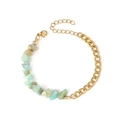 Gold stainless steel bracelet with natural green and blue crystal stones on white background - Snowflake Green Gold