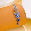 Blue butterfly belly button ring with silver plating and zircon dangles on orange leather - Butterfly Style (Silver Blue)