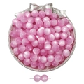 Pink cat eye beads displayed in a silver tray with detailed pre-drilled holes for DIY jewelry - 8mm / Purple