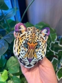 Acrylic hair claw clip with leopard head design featuring purple ears and blue eyes - Cheetah