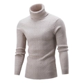 Close-up of beige turtle neck sweater featuring classic cable knit texture and slim fit design - M / Tops / Beige