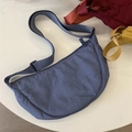 Blue nylon crescent bag with adjustable strap and smooth top zipper for women - Lake Blue