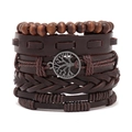 Bracelet multicouche vintage en cuir pour hommes avec pendentif arbre de vie et perles - Combo Multicouche Arbre de Vie (RH185)