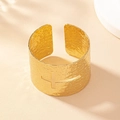 Golden wide open cuff bracelet featuring hammered texture and a central cross design - Gold Hammered Hollow Cross Style (D1481)