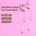Set of two long steel wire cat feather teasers with bells and colorful beads - Steel Wire Teaser Stick - Feather