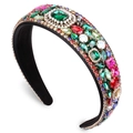 Luxurious baroque headband with colorful crystals and white pearls on gold metal frame - Colorful