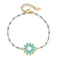 Dettaglio di bracciale in acciaio inossidabile dorato con ciondolo a margherita blu - Xn015 Hu Lan
