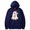 Sweat à capuche bleu marine de Noël avec imprimé fantôme blanc et guirlandes festives - S / Bleu marine
