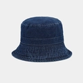 Detailed view of reinforced stitching and washed denim texture on navy fisherman hat - M (56-58cm) / Dark Blue
