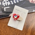 Candy red marble heart hair clip with colorful crystal on white display card - Red