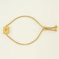 Adjustable golden stainless steel box chain bracelet featuring a square letter P charm - Letter P / Gold