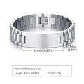 Polished silver stainless steel ID bracelet with watch band style and 42mm engraving plate - Silver 15mm*21cm